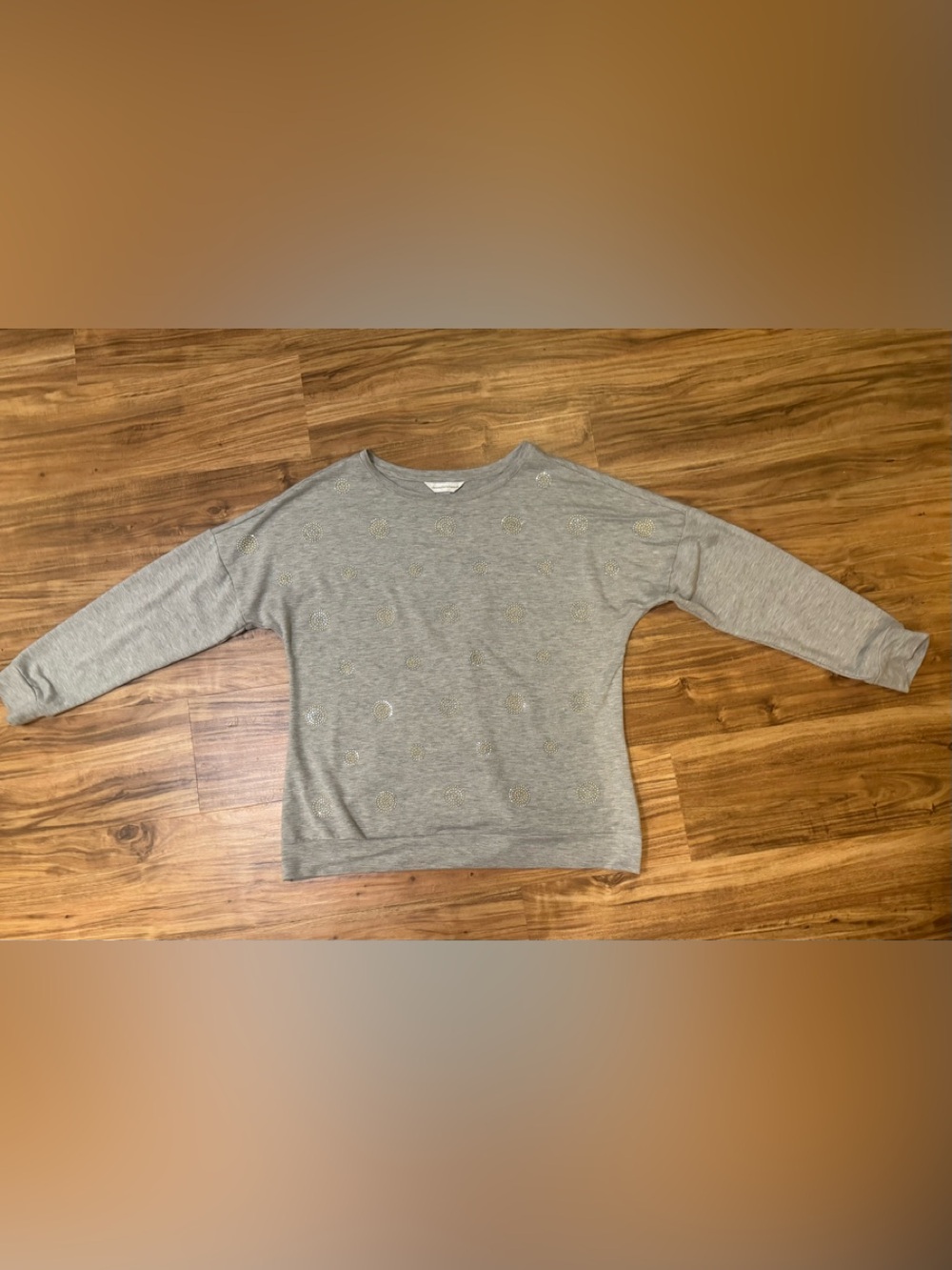 Christopher & Banks Light Gray Crewneck Sweater with Gold Dot Accents